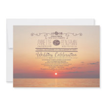 Romantischer Sonnenuntergang Meer Hochzeit Einladu