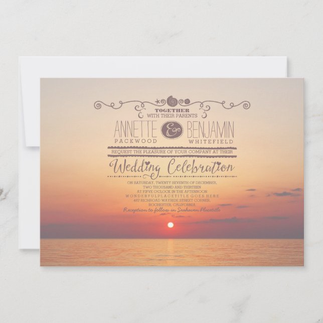 Romantischer Sonnenuntergang Meer Hochzeit Einladu Einladung (Vorderseite)
