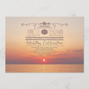Romantischer Sonnenuntergang Meer Hochzeit Einladu Einladung