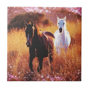 Romantischer Sonnenuntergang Western Galloping Hor Fliese