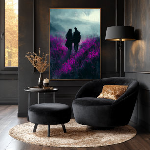 Romantischer Spaziergang durch violette Felder in Poster