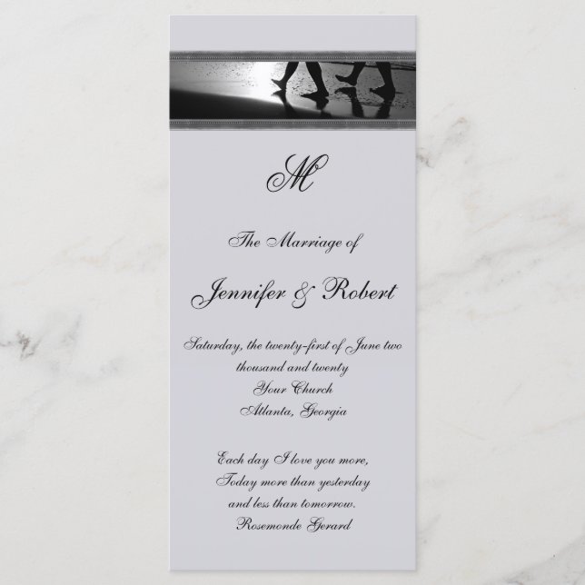 Romantischer Spaziergang Monogramm Grau Hochzeitsp Programm (Vorderseite)
