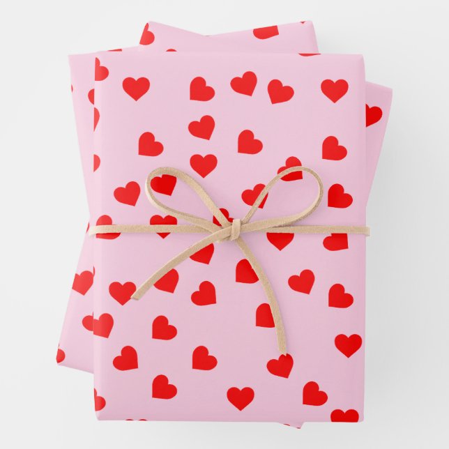 Romantischer, spielerischer Rotherz-Muster Pastell Geschenkpapier Set (Beispiel)