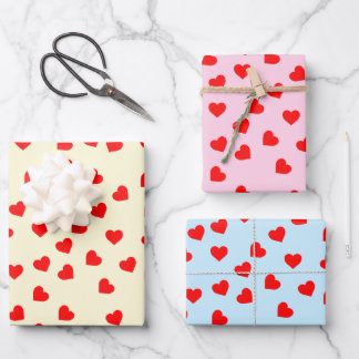 Romantischer, spielerischer Rotherz-Muster Pastell Geschenkpapier Set