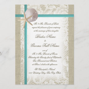 Romantischer Strand Burlap und Lace Aqua Einladung