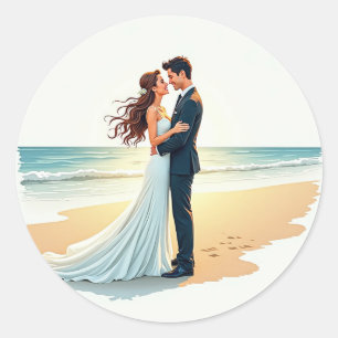 Romantischer Strand Kiss Runder Aufkleber