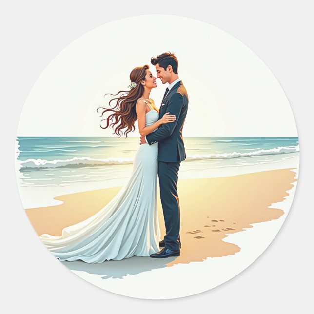 Romantischer Strand Kiss Runder Aufkleber (Vorderseite)