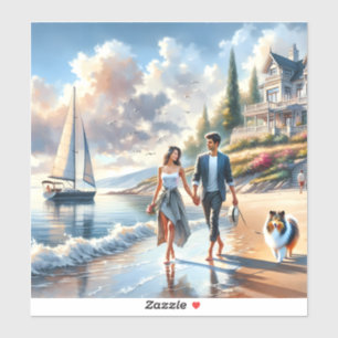 Romantischer Strandhaus-Sonnenuntergangsspaziergan Aufkleber