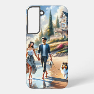Romantischer Strandhaus-Sonnenuntergangsspaziergan Samsung Galaxy Hülle
