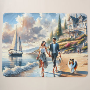 Romantischer Strandhaus-Sonnenuntergangsspaziergan Sherpadecke