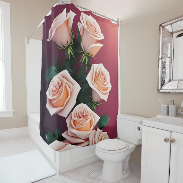 Romantischer Strauß mit rosa Rosen Duschvorhang (Beispiel)