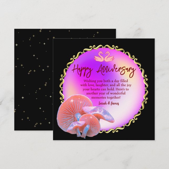 Romantischer Swan Pastel Happy Anniversary Gold Ak Karte (Vorne/Hinten)
