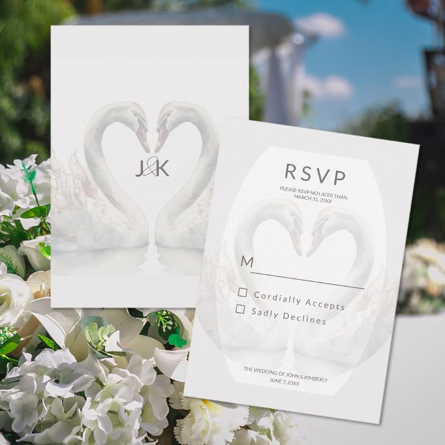 Romantischer Swan Wedding RSVP Response Card Karte (Romantic Swan Wedding RSVP Response Card (front and back))