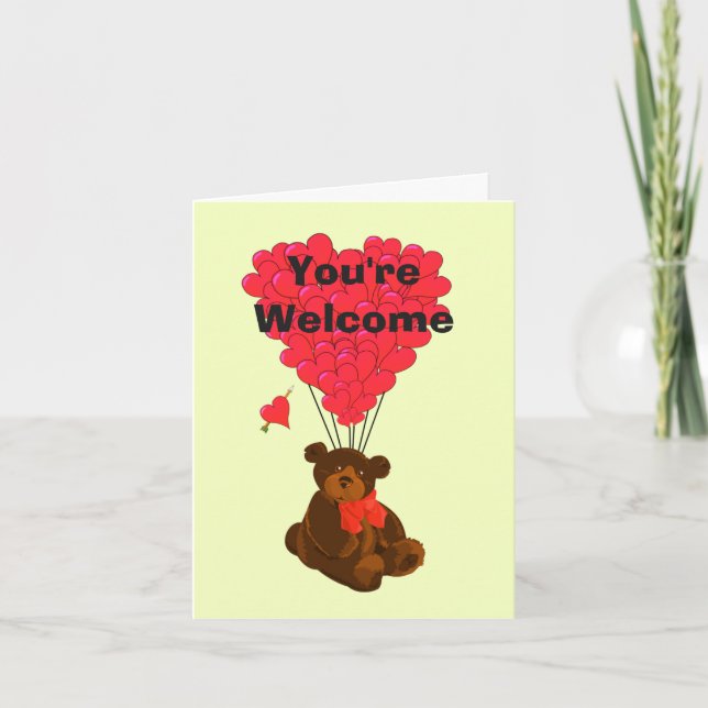 Romantischer Teddybär und Herz sind Sie willkommen Dankeskarte (Vorderseite)