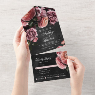 Romantischer und melancholischer rosa Blumenstrauß All In One Einladung