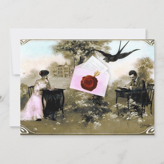 ROMANTISCHER VALENTINSCHREIBER, ROTWACHS SIEGEL MO EINLADUNG (Vorderseite)