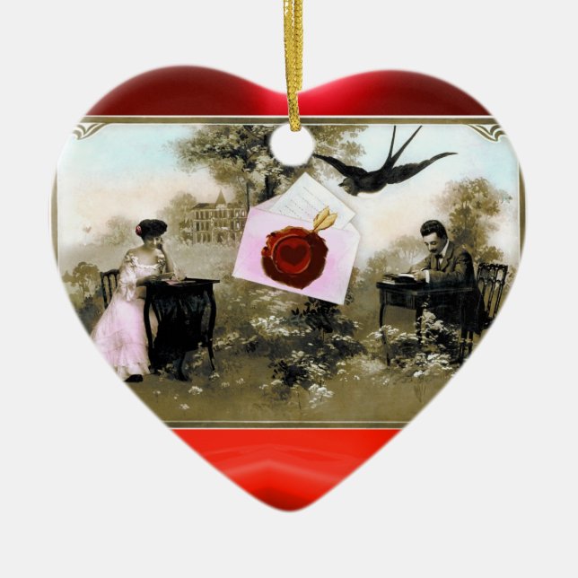 ROMANTISCHER VALENTINSCHREIBER, ROTWACHS SIEGEL MO KERAMIKORNAMENT (Vorne)