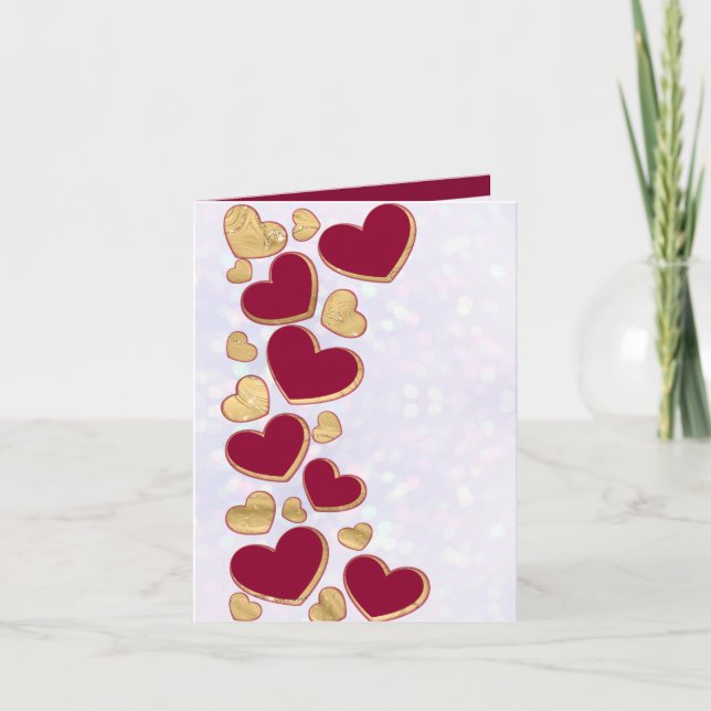 Romantischer Valentinstag | Burgund & Gold Herz Einladung (Vorderseite)