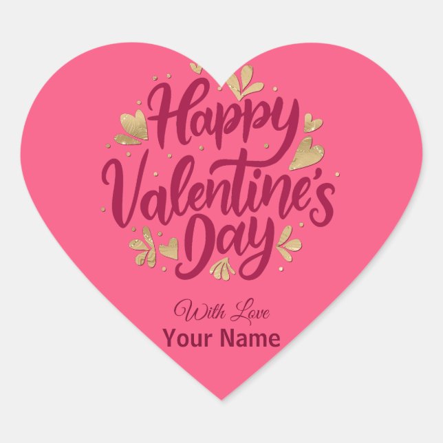 Romantischer Valentinstag | Burgund & Gold Herz Herz-Aufkleber (Vorderseite)