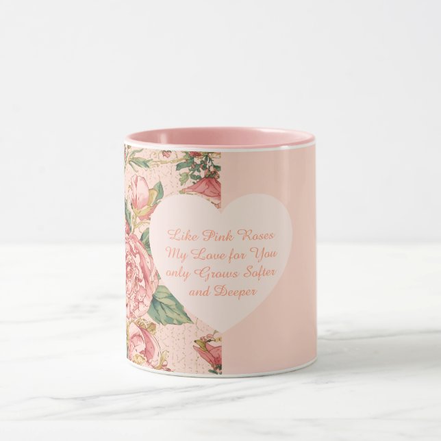 Romantischer Valentinstag mit wunderschönen Rosen Tasse (Zentrum)