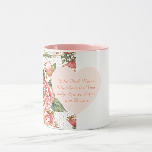 Romantischer Valentinstag mit wunderschönen Rosen Tasse (Zentrum)