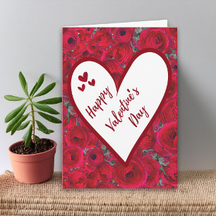 Romantischer Valentinstag - Rote Rosen Herz Blanko Karte