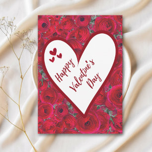 Romantischer Valentinstag - Rote Rosen Herz Blanko Postkarte