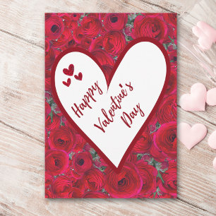 Romantischer Valentinstag - Rote Rosen rotes Herz Feiertagspostkarte
