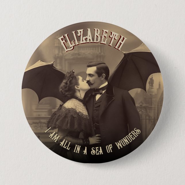 Romantischer Vampire Vintag Dracula Kissing Hallow Button (Vorderseite)