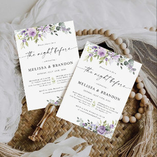 Romantischer Veilchen-Blumen-Hochzeitsprobedinner Einladung