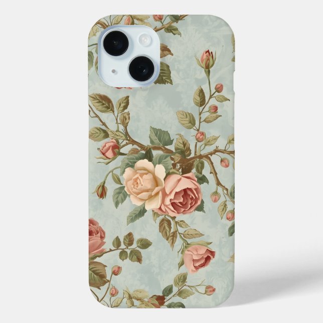 Romantischer Vintage-Rosengarten Case-Mate iPhone Hülle (Rückseite)