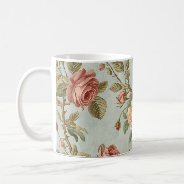 Romantischer Vintage-Rosengarten Kaffeetasse (Links)