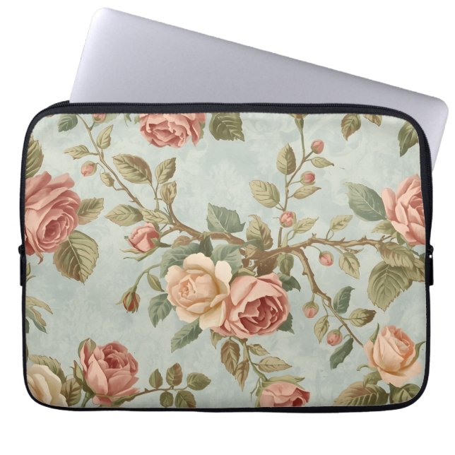 Romantischer Vintage-Rosengarten Laptopschutzhülle (Vorderseite)