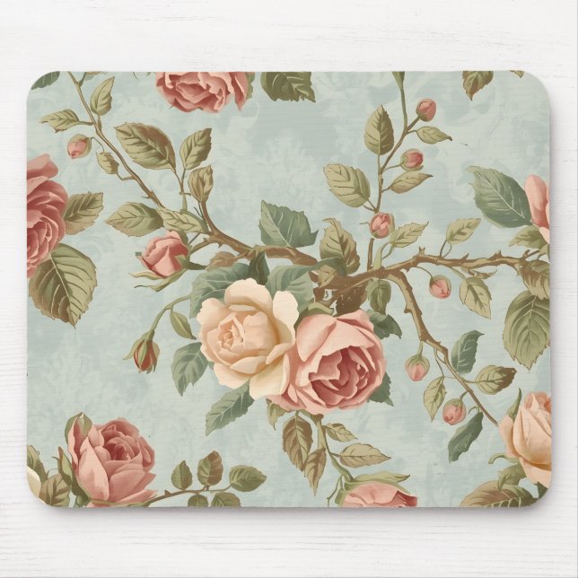 Romantischer Vintage-Rosengarten Mousepad (Vorne)