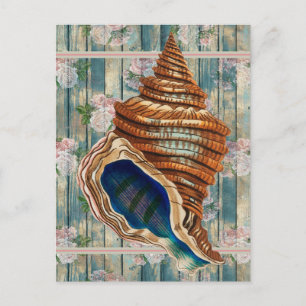 Romantischer Vintage-Stil Blaue Meeresmuschel Postkarte