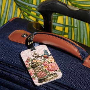 Romantischer Vintage-Wasserfarben-Floral-Vogelkäfi Gepäckanhänger