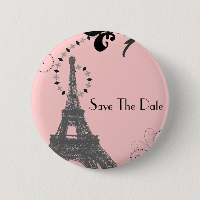 Romantischer Vintager Eiffelturm Paris Wedding Button (Vorderseite)