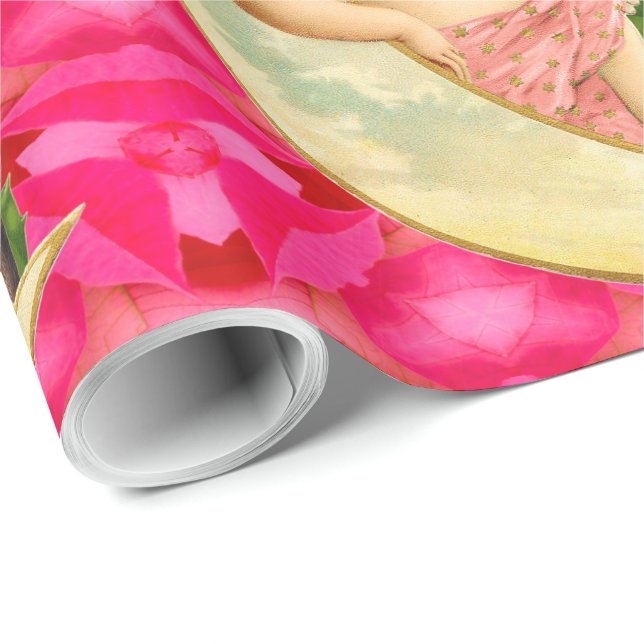 Romantischer Vintager Engel mit der Katze Geschenkpapier (Rolleneckpunkt)