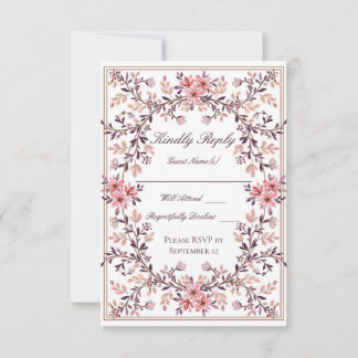 Romantischer Wasserfarben-Blumenrahmen auf Creme-H RSVP Karte