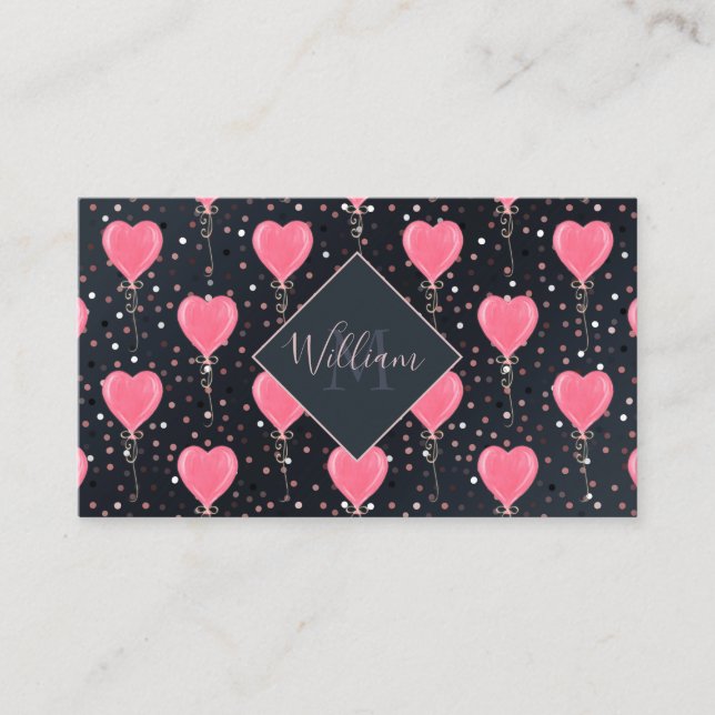 Romantischer Wasserfarben Rosa Herzmuscheln Confet Visitenkarte (Vorderseite)