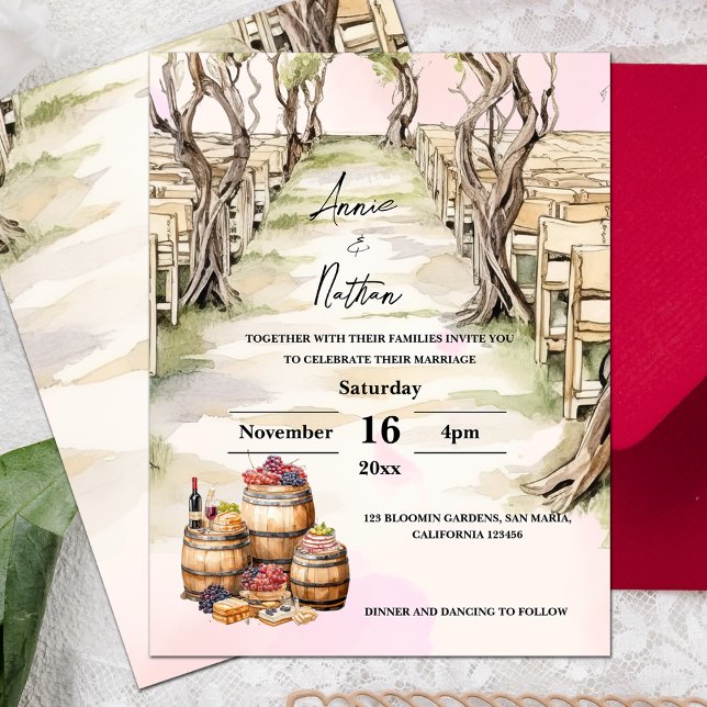 Romantischer Weinberg Einladung Postkarte (Grapevine Romantic Vineyard Wedding Invitation Postcard)