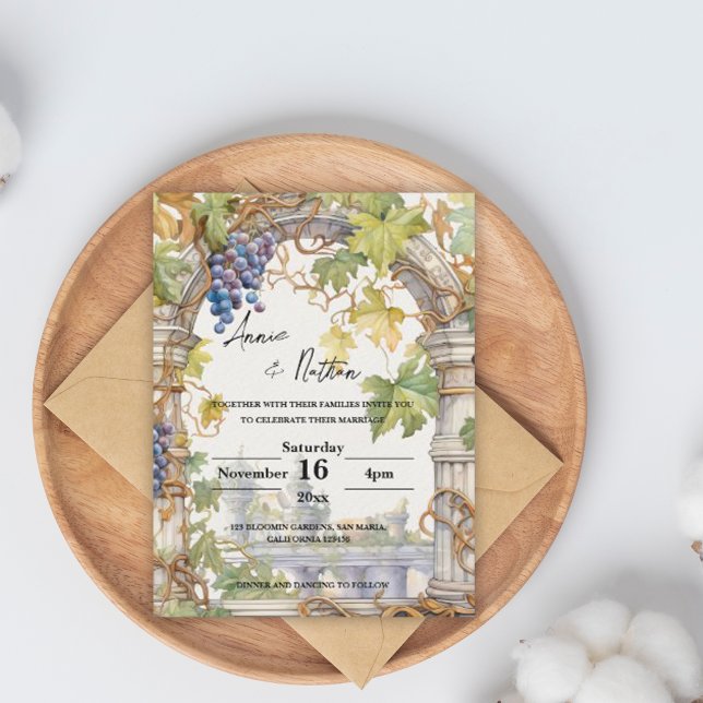 Romantischer Weinberg Einladung Postkarte (Grapevine Romantic Vineyard Wedding Invitation Postcard)