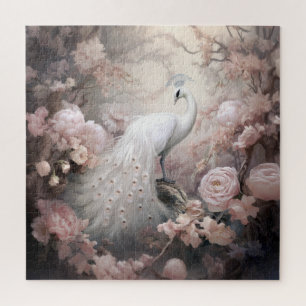 Romantischer weißer Pfau und rosafarbene Blumen