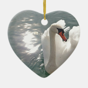 Romantischer weisser Schwan Keramik Ornament