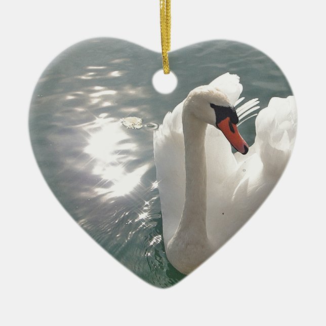 Romantischer weisser Schwan Keramik Ornament (Vorne)