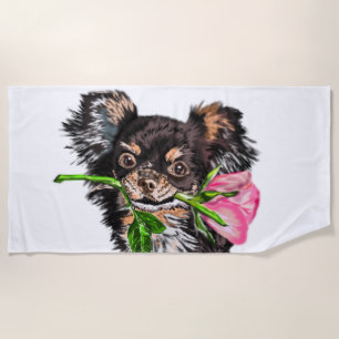 Romantischer Welpe mit Rosen Beach Towel Funny Strandtuch