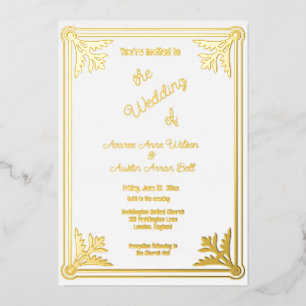 Romantischer White and Gold Foil Rahmen Folieneinladung