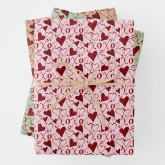 Romantischer XXOO-Kalligrafie Herz Valentinstag Geschenkpapier Set
