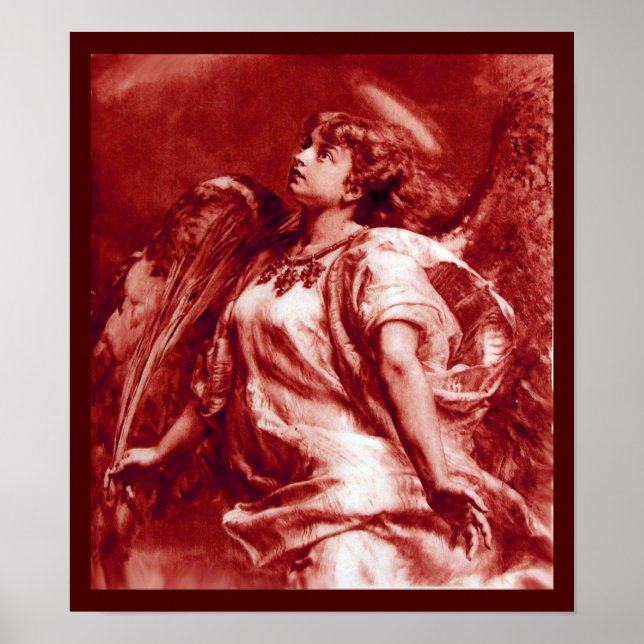 ROMANTISCHES ANGEL MIT FEATHER IN ANTIQUEM ROTEN W POSTER (Vorne)