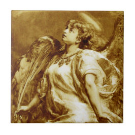 ROMANTISCHES ANGEL MIT FEATHER IN BROWN SEPIA, WEI FLIESE